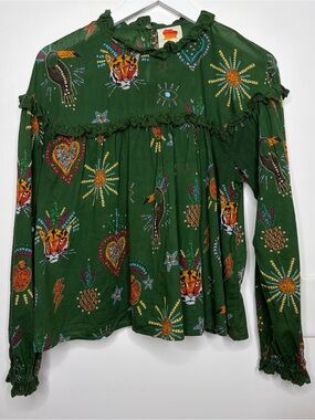 Farm Rio Green Printed Long Sleeve Blouse